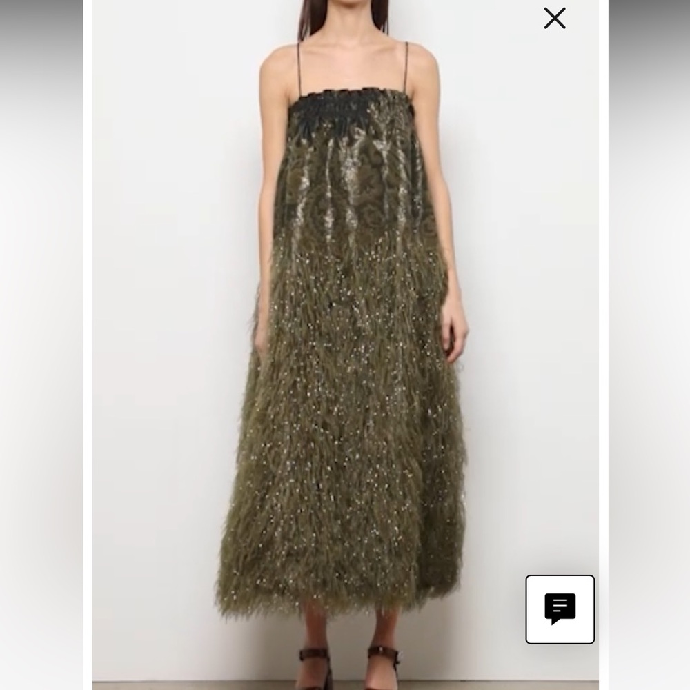 Ganni Jacquard Feather Smocked Midi Dress Perfect Condition